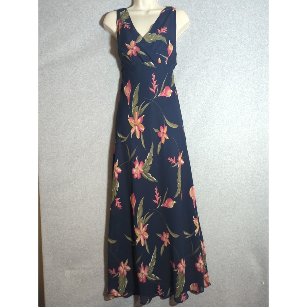 Vtg Women's Y2K Babydoll Midi Dress‎ Marnie West 10 M Blue Floral Fairy Festival